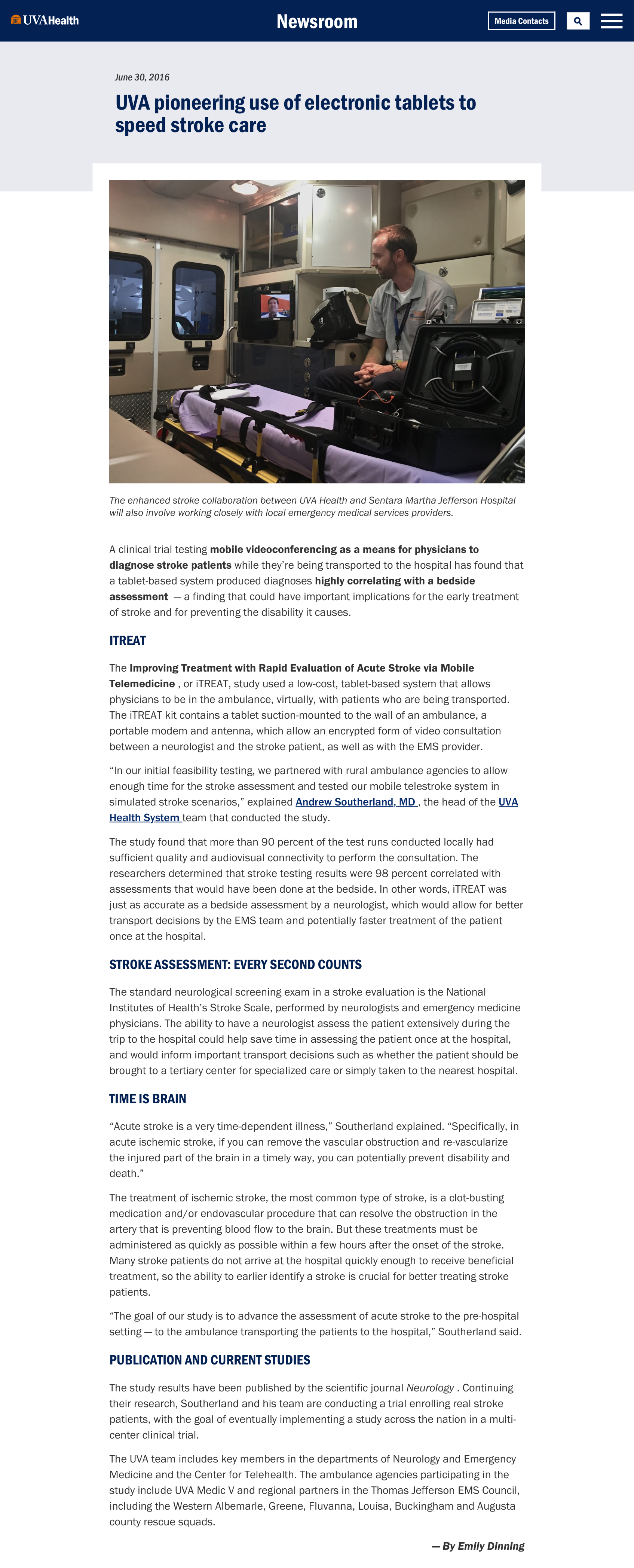 Published UVA Health stroke-care release.